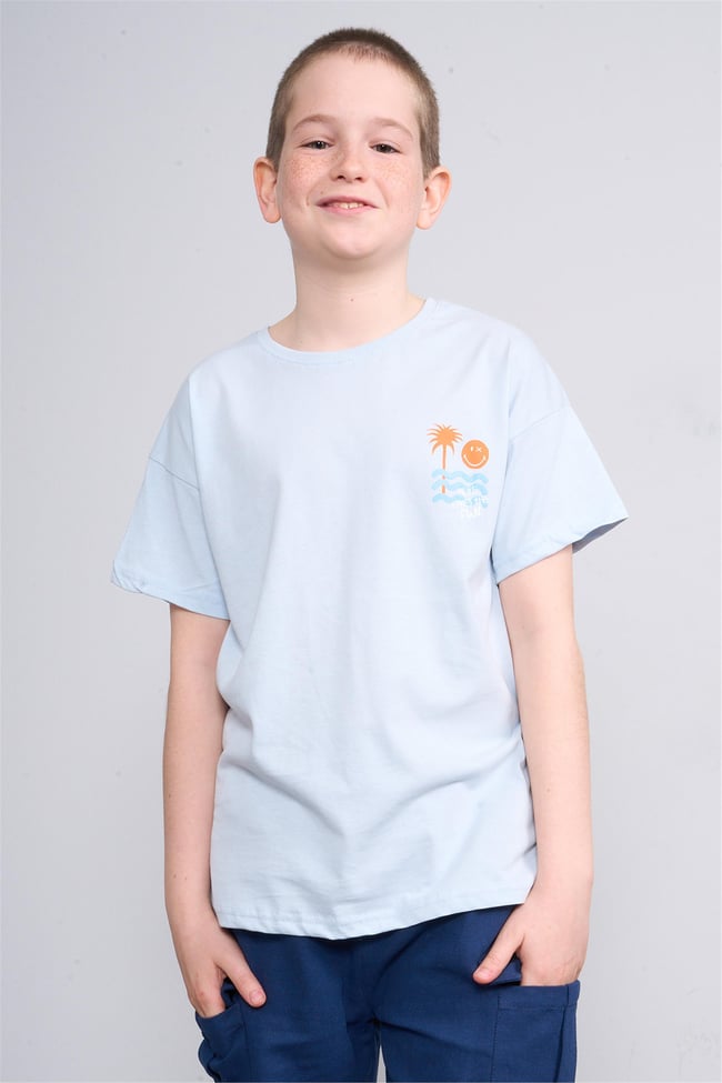 Chester Polo 32417 Erkek Çocuk Penye Baskılı  Bisiklet Yaka  T-shirt 4-12 Yaş Açık Mavi