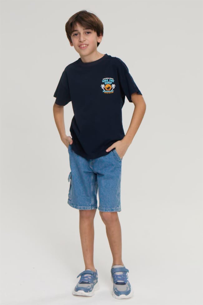 Chester Polo 32421 Erkek Çocuk Penye Baskılı  Bisiklet Yaka  T-shirt 4-12 Yaş Lacivert