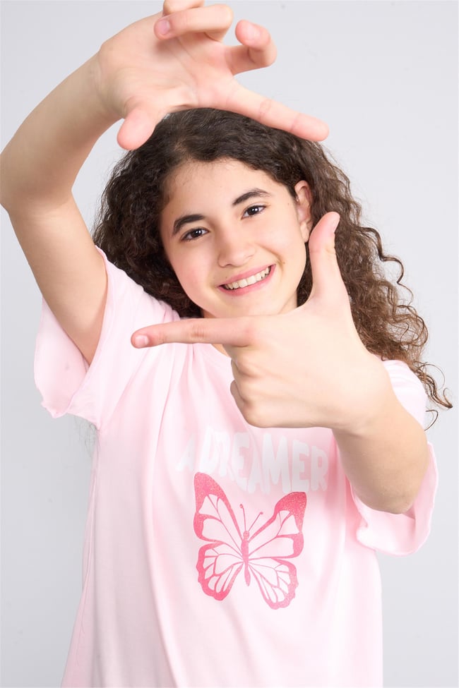 Chester Polo 32430 Kız Çocuk Penye Baskılı  Bisiklet Yaka  T-shirt 4-12 Yaş Pembe