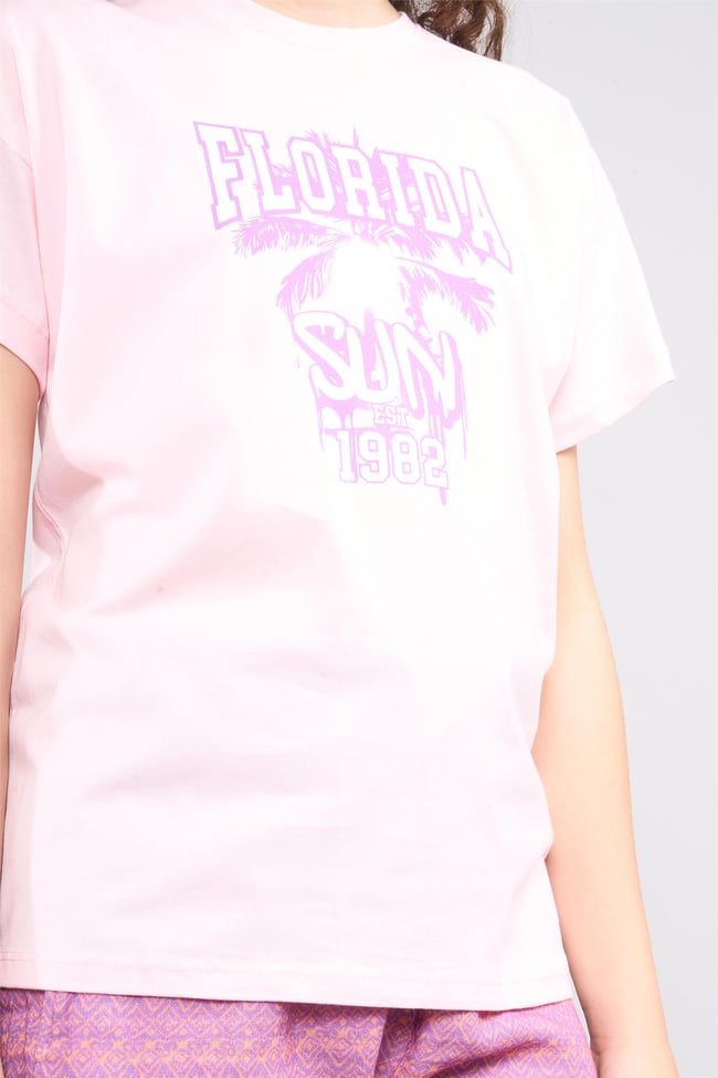 Chester Polo 32468 Kız Çocuk Penye Baskılı Bisiklet Yaka T-shirt 4-12 Yaş Pembe