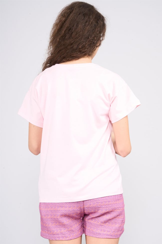 Chester Polo 32468 Kız Çocuk Penye Baskılı Bisiklet Yaka T-shirt 4-12 Yaş Pembe