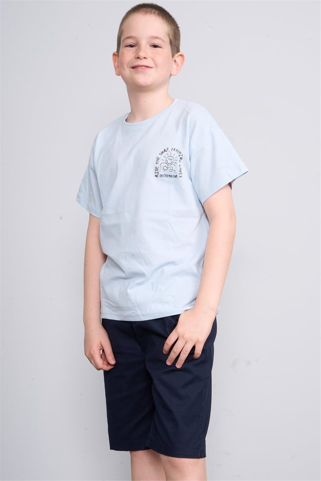 Chester Polo 32477 Erkek Çocuk Penye Baskılı Bisiklet Yaka T-shirt 4-12 Yaş Turkuaz