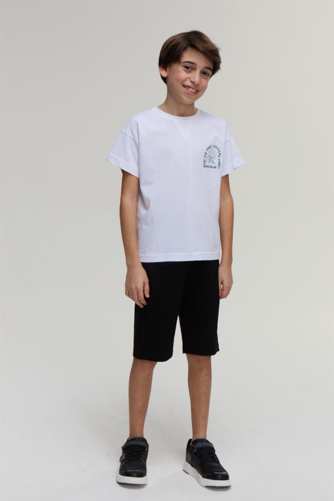 Chester Polo 32477 Erkek Çocuk Penye Baskılı Bisiklet Yaka T-shirt 4-12 Yaş Krem