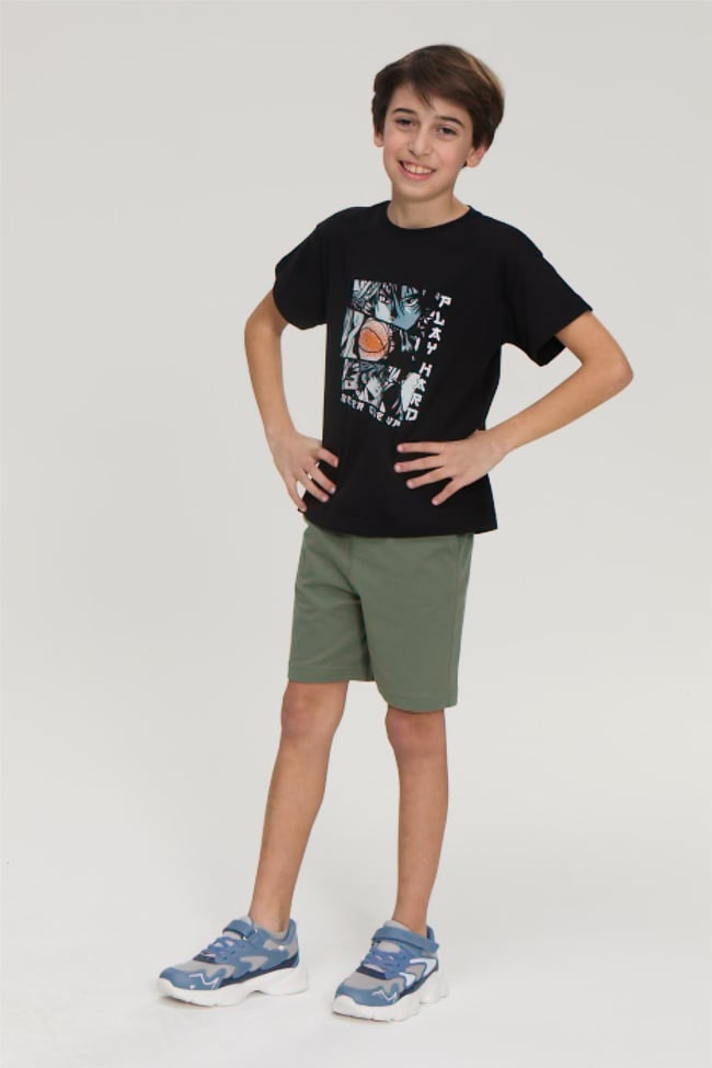 Chester Polo 32494 Erkek Çocuk Penye Baskılı Bisiklet Yaka T-shirt 4-12 Yaş Siyah