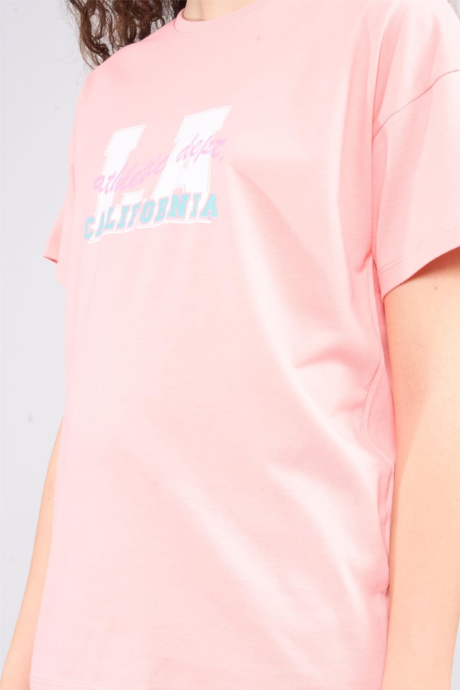 Chester Polo 32558 Kız Çocuk Penye Baskılı Bisiklet Yaka T-shirt 4-12 Yaş Açık Somon