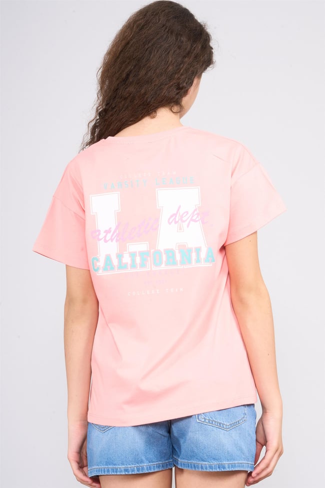 Chester Polo 32558 Kız Çocuk Penye Baskılı Bisiklet Yaka T-shirt 4-12 Yaş Açık Somon