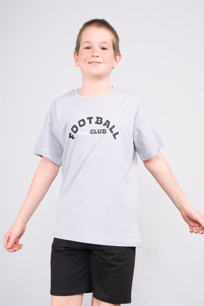 Chester Polo 32565 Erkek Çocuk Penye Baskılı Bisiklet Yaka T-shirt 4-12 Yaş Boyalı Gri