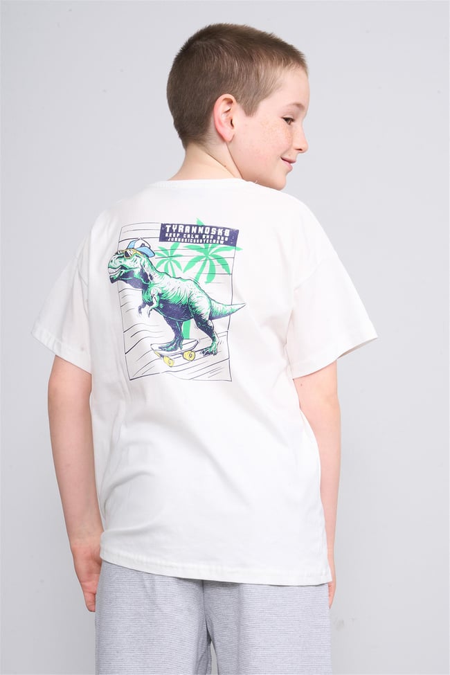 Chester Polo 32569 Erkek Çocuk Penye Baskılı Bisiklet Yaka T-shirt 4-12 Yaş Ekru