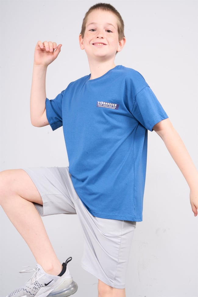 Chester Polo 32569 Erkek Çocuk Penye Baskılı Bisiklet Yaka T-shirt 4-12 Yaş İndigo