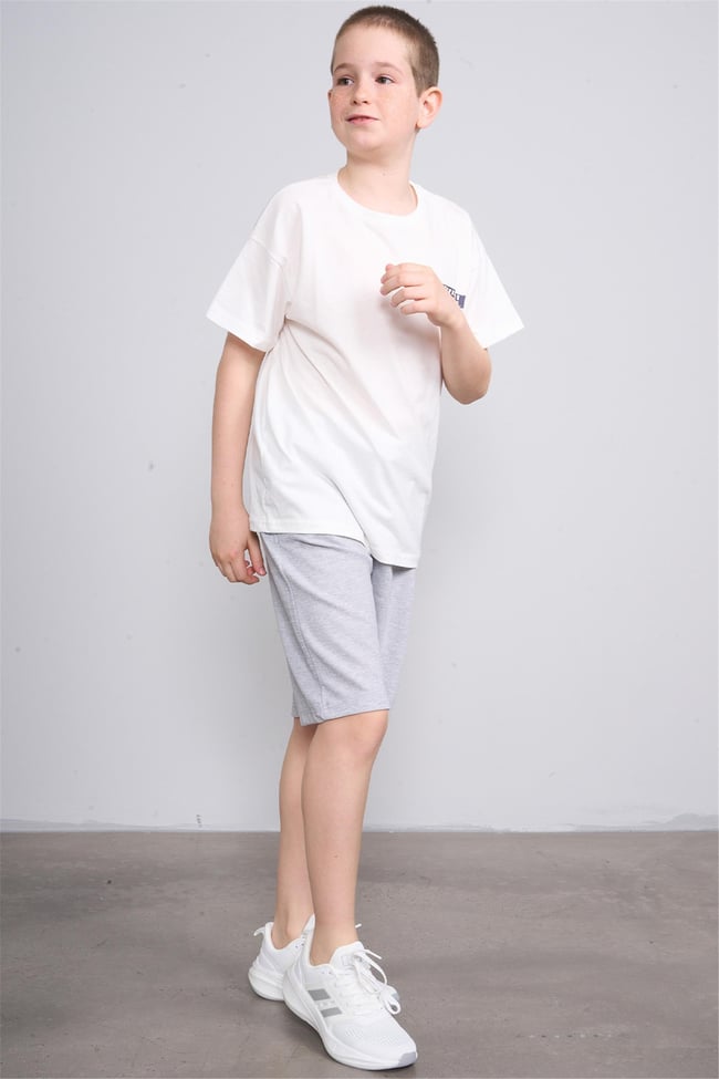 Chester Polo 32569 Erkek Çocuk Penye Baskılı Bisiklet Yaka T-shirt 4-12 Yaş Ekru