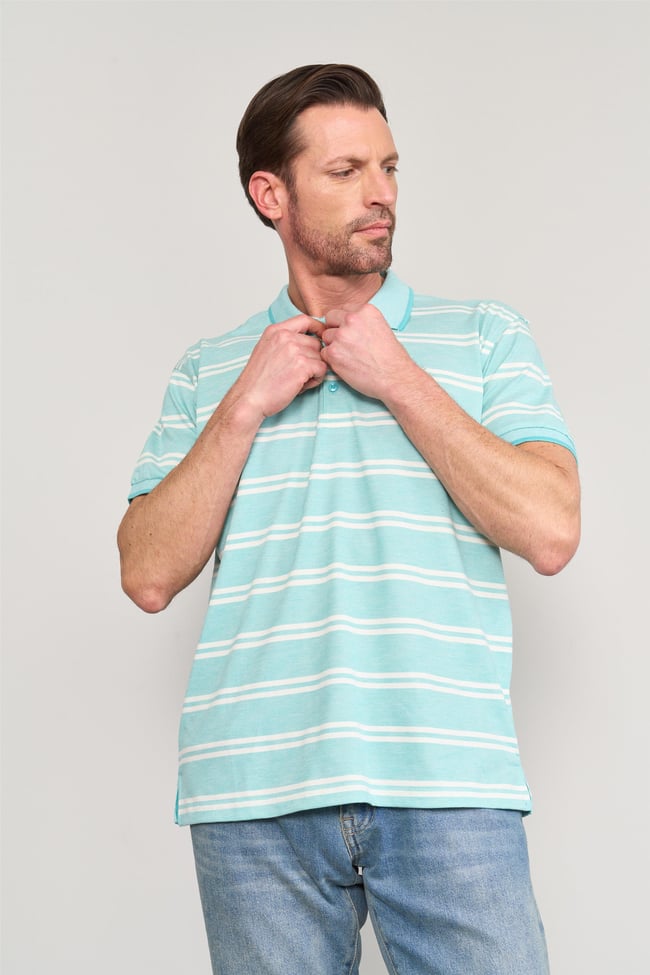 Chester Polo 3941 Erkek Polo Yaka Ringelli 1-1 Pike T-shirt Mint-Beyaz
