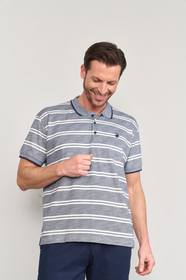 Chester Polo 3941 Erkek Polo Yaka Ringelli 1-1 Pike T-shirt İndigo-Beyaz