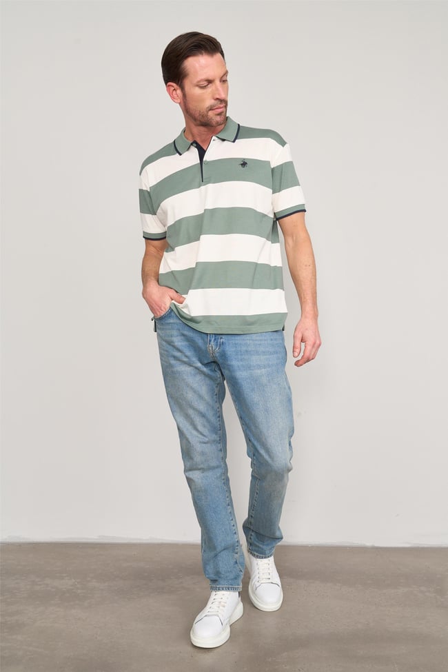 Chester Polo 4111 Erkek Polo Yaka 30/1 Ringelli Pike T-shirt Açık Haki-Krem