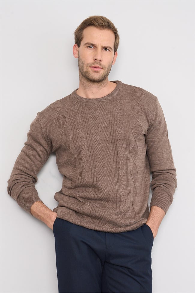 Chester Polo 5087 Erkek Bisiklet Yaka Triko Kazak Koyu Camel