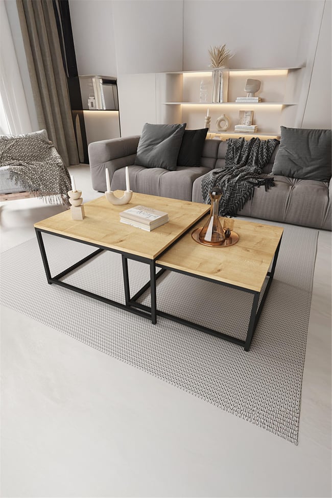 Deconode Prestige 2'li Orta Sehpa Seti Siyah-Çam DN1116SÇ