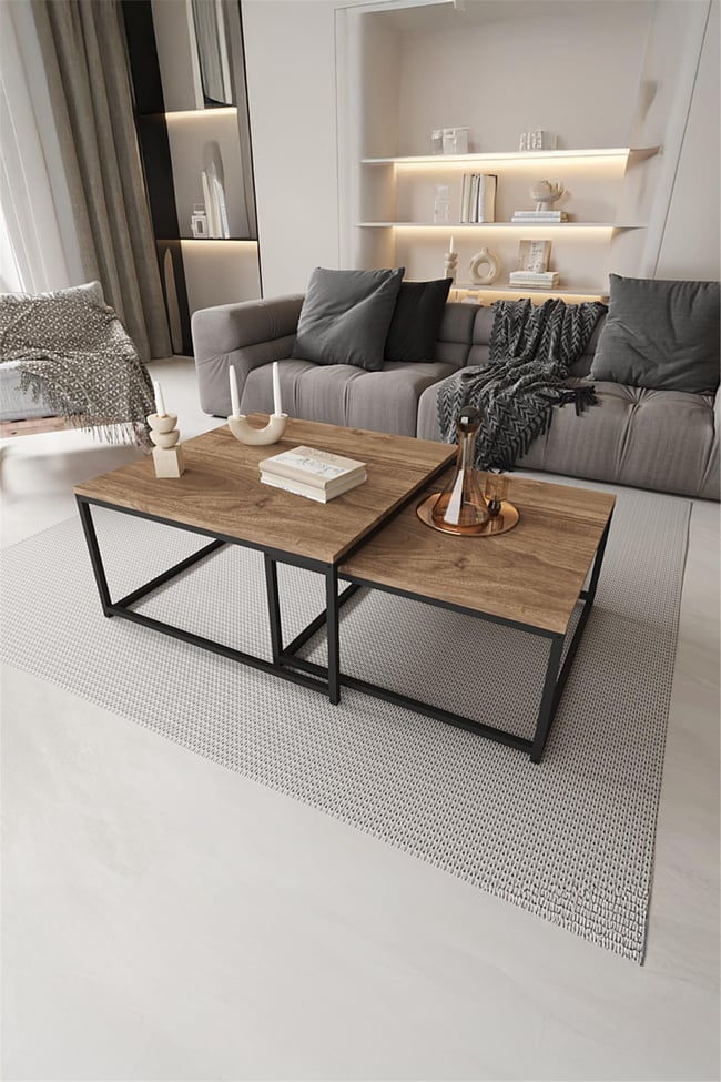 Deconode Prestige 2'li Orta Sehpa Seti Siyah-Kahverengi DN1116SK