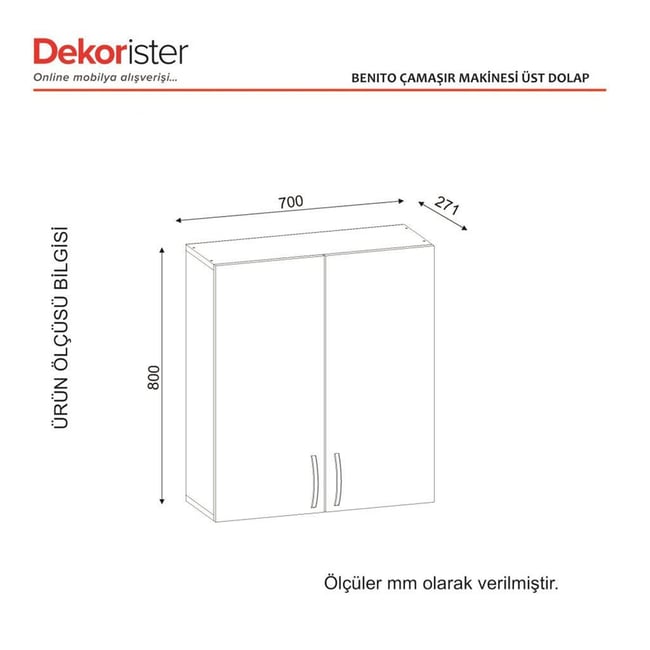 Dekorister Benito Çamaşır Makinesi Üst Dolabı Beyaz