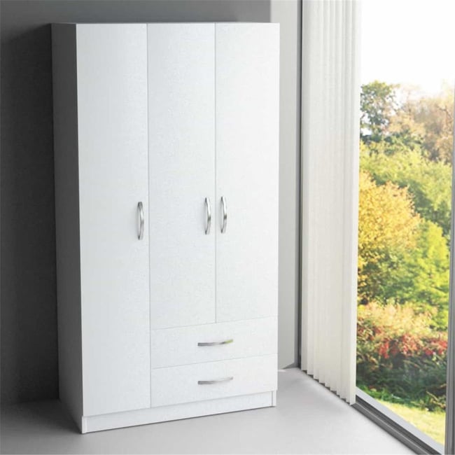 Dekorister Diva 3 Kapaklı 2 Çekmeceli Gardrop Beyaz