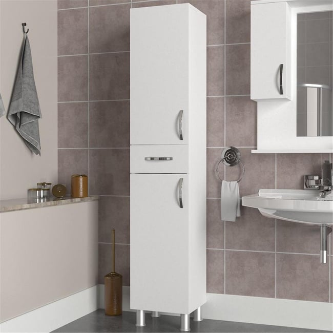 Dekorister Selin 2 Kapak 1 Çekmeceli Banyo Boy Dolabı Beyaz