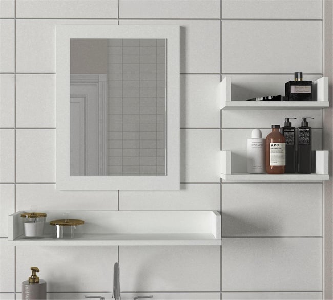 Dekorister Simon Banyo Üst Dolabı Aynalı Etajer Beyaz