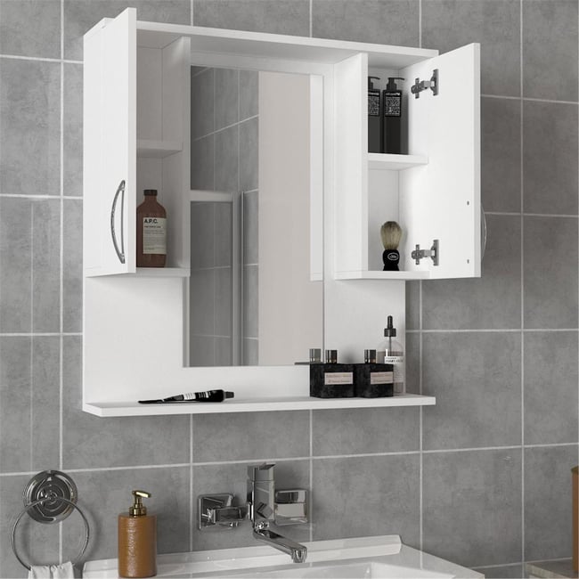 Dekorister Tiger Aynalı Banyo Dolabı Etajer Beyaz