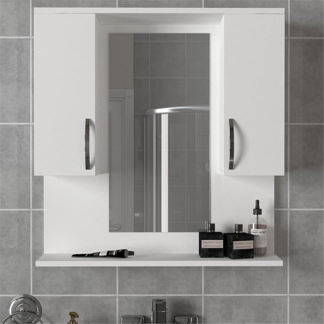 Dekorister Tiger Aynalı Banyo Dolabı Etajer Beyaz