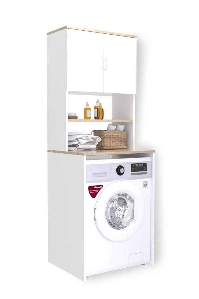 Evdemo Çamaşır Makinesi Üstü Banyo Dolabı Rafı Beyaz