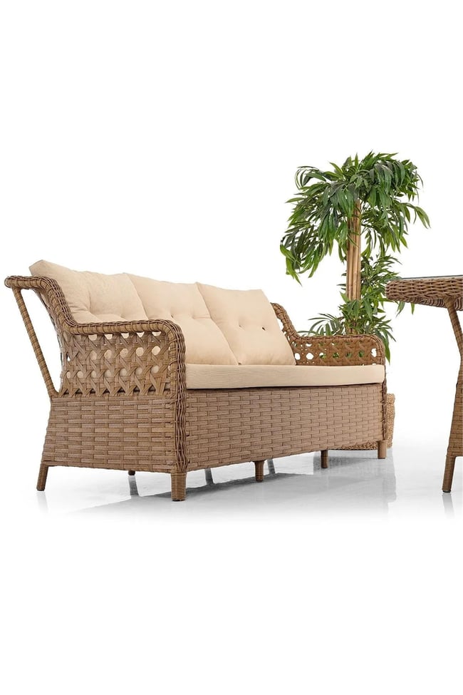 Evdemo Deniz Rattan Puflu Bahçe Balkon Takımı 3+1+1 Kahve