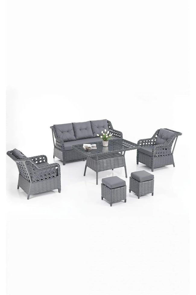 Evdemo Eren Rattan Puflu Bahçe Balkon Takımı 3+1+1 Antrasit