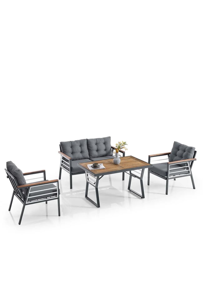 Evdemo Lara Metal Bahçe Balkon Takımı 2+1+1+Ahşap Masa Antrasit