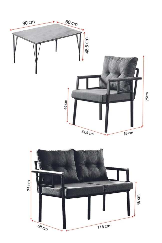 Evdemo Saye Metal Bahçe Balkon Oturma Takımı 2+1+1+Orta Sehpa Cappuccino