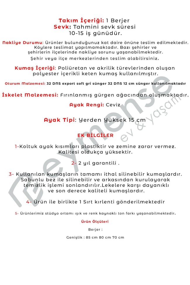 Eymense Kraft Minderli Tekli Koltuk Berjer Antrasit
