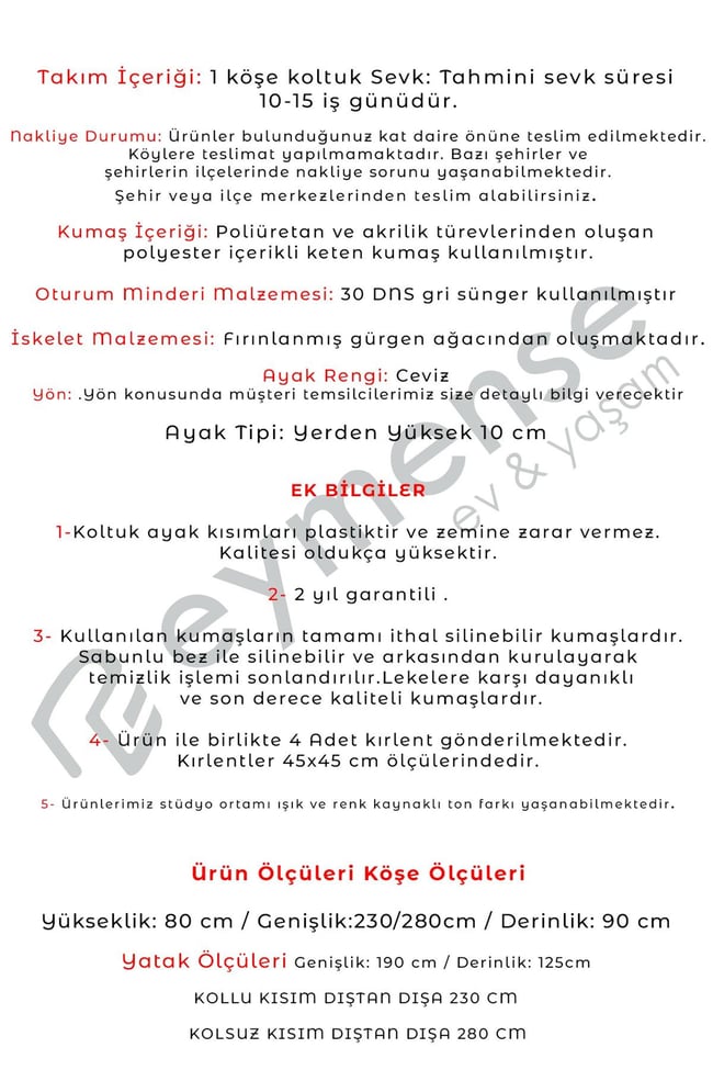 Eymense Krem Loft Köşe Koltuk Takımı Krem