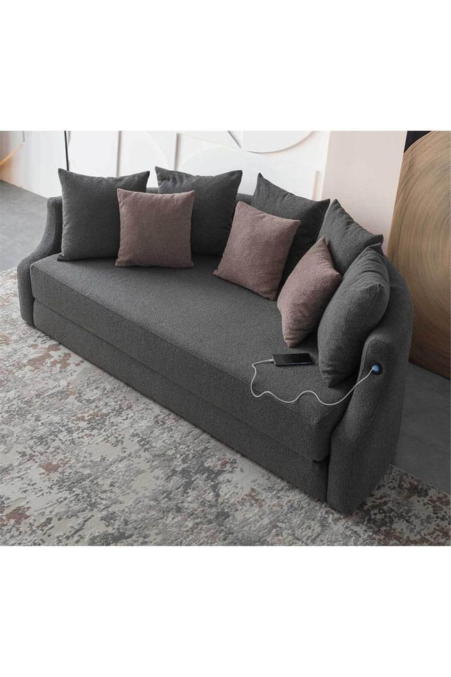 Eymense Letto Vip Akıllı Yuvarlak Yataklı Karyola Kanepe Antrasit