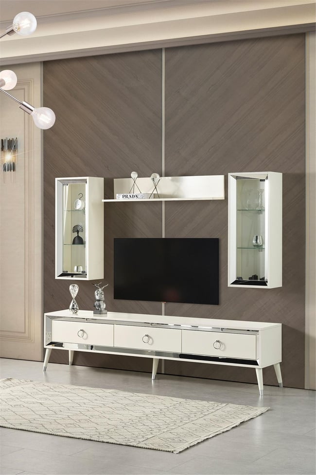 Eymense Lotus Tv Ünitesi Silver Beyaz Silver