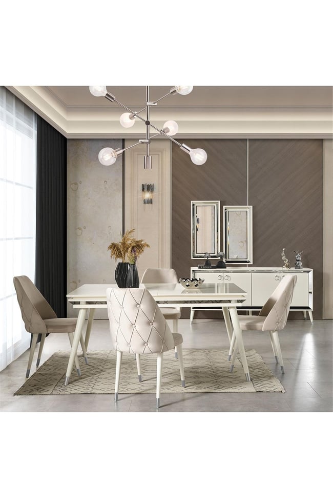 Eymense Lotus Yemek Odası Takımı Silver Beyaz Silver