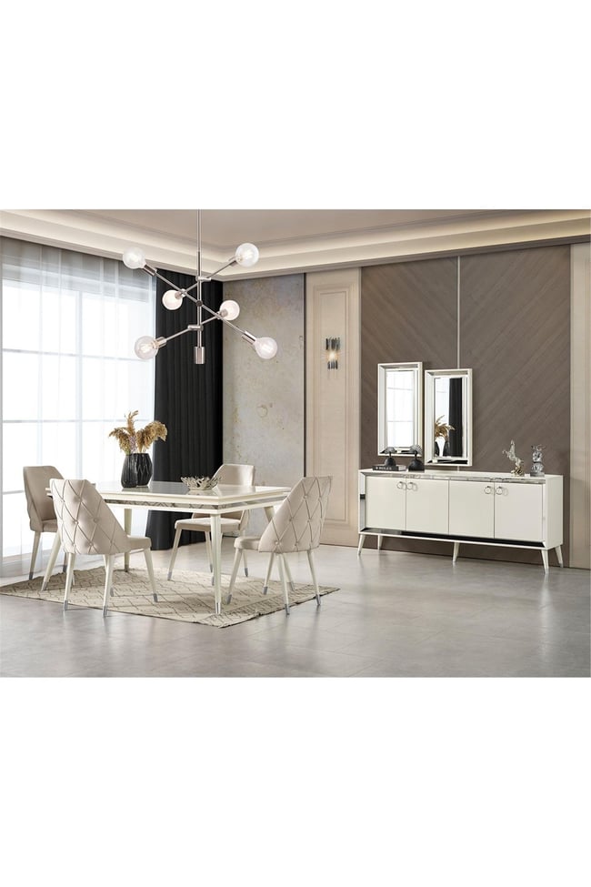 Eymense Lotus Yemek Odası Takımı Silver Beyaz Silver