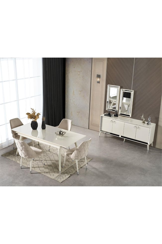 Eymense Lotus Yemek Odası Takımı Silver Beyaz Silver