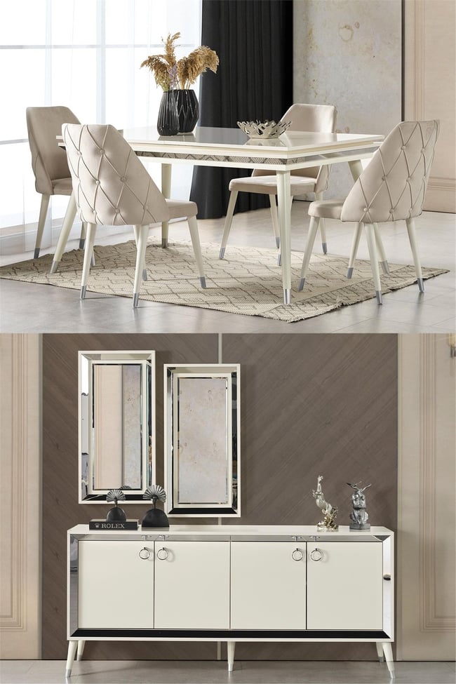 Eymense Lotus Yemek Odası Takımı Silver Beyaz Silver