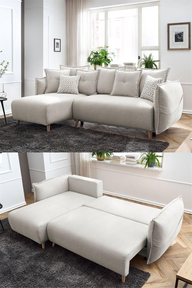 Eymense Puffy Sandıklı Köşe Koltuk Krem Sol Köşe Krem