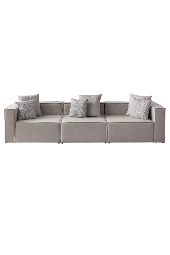 Eymense Soft Kitaplıklı 4 Modül Modüler Köşe Koltuk Takımı Keten Krem Krem
