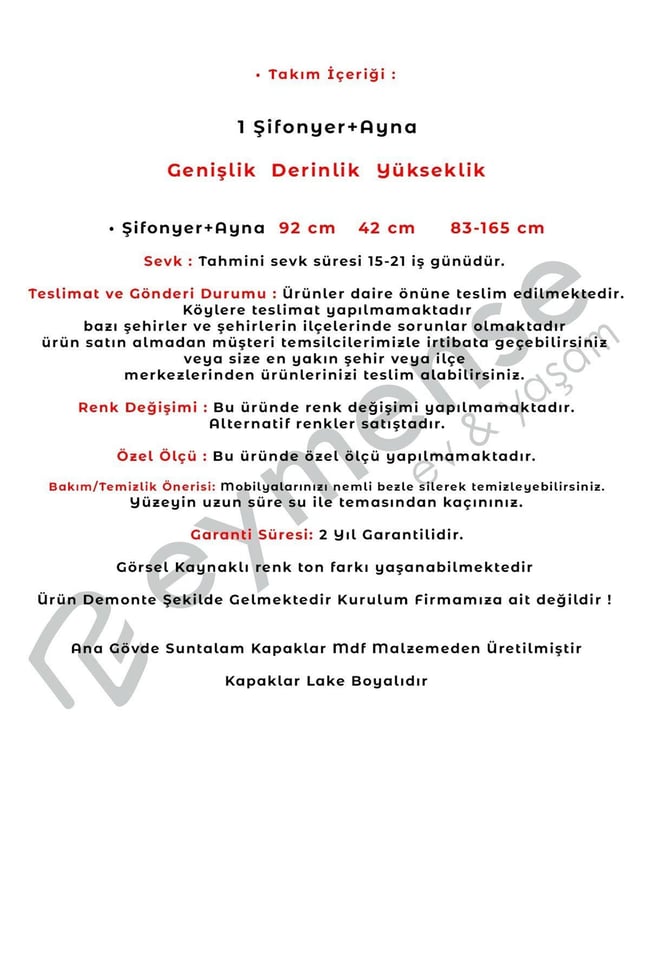 Eymense Sude Bohem Modern Aynalı Şifonyer Krem
