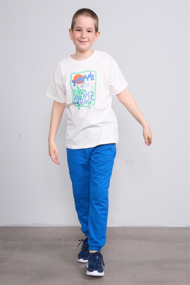 Fit Club 32371 Erkek Çocuk Bisiklet Yaka Openend Baskılı T-shirt 4-12 Yaş Ekru