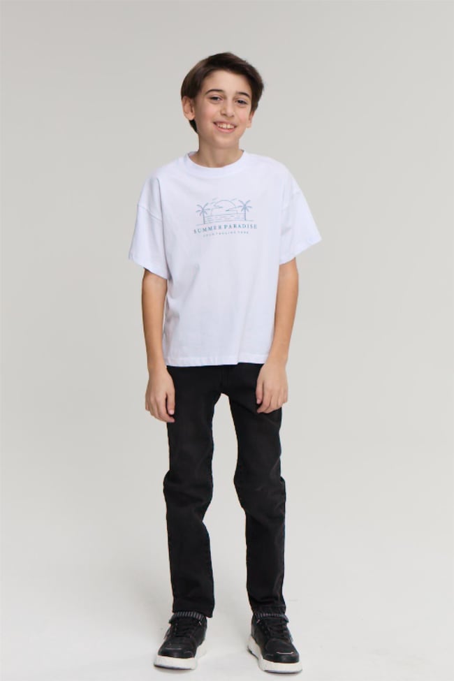 Fit Club 32373 Erkek Çocuk Bisiklet Yaka Openend Baskılı T-shirt 4-12 Yaş Beyaz