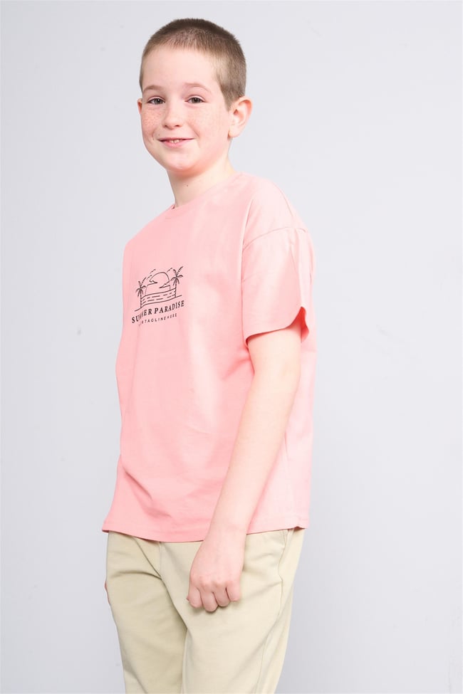Fit Club 32516 Erkek Çocuk Bisiklet Yaka Openend Baskılı T-shirt 4-12 Yaş Açık Somon