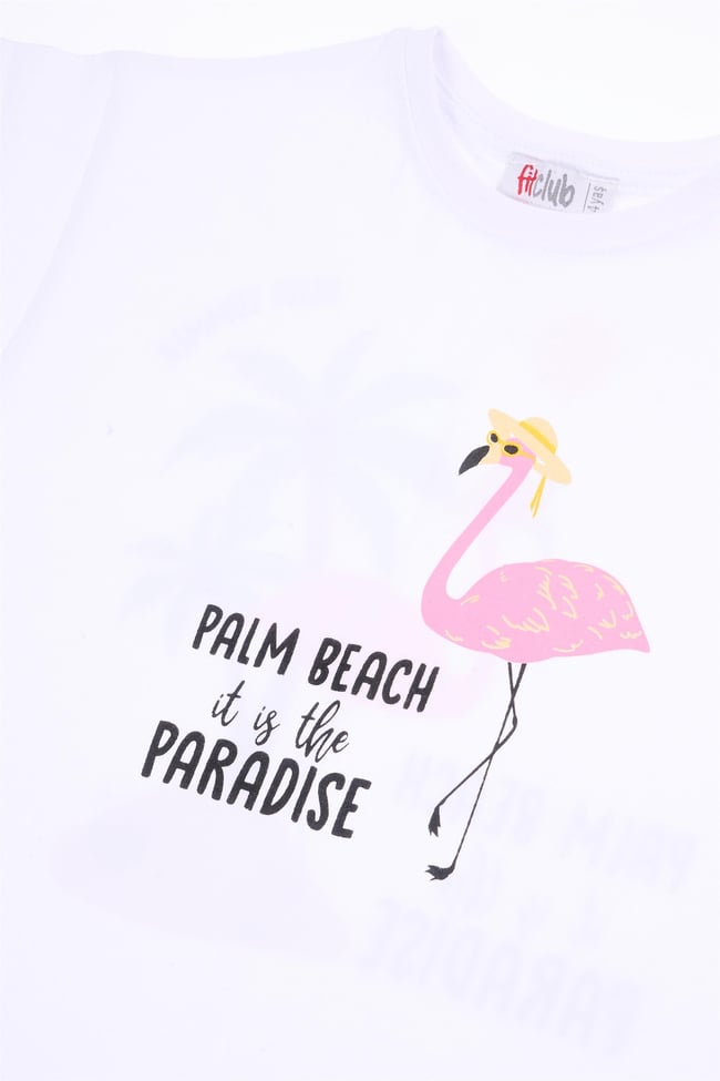 Fit Club 32548 Kız Çocuk Bisiklet Yaka Openend Baskılı T-shirt 4-12 Yaş Beyaz