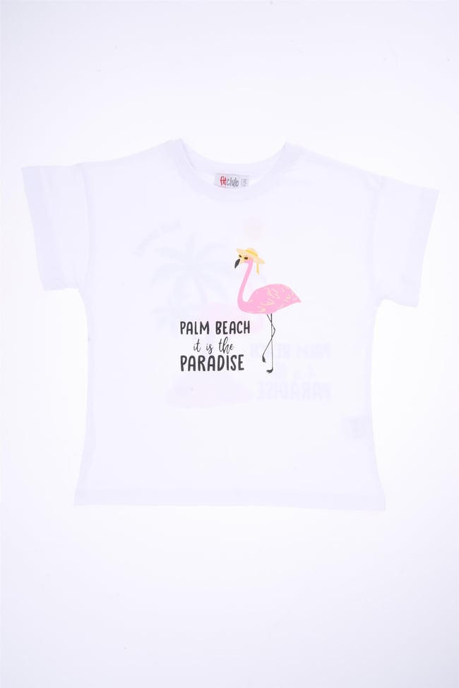 Fit Club 32548 Kız Çocuk Bisiklet Yaka Openend Baskılı T-shirt 4-12 Yaş Beyaz