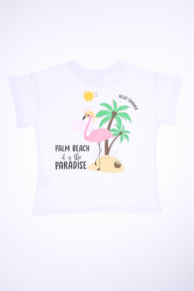 Fit Club 32548 Kız Çocuk Bisiklet Yaka Openend Baskılı T-shirt 4-12 Yaş Beyaz