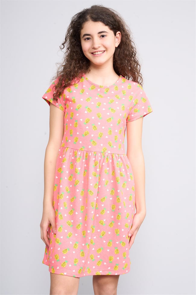 Fit Club 35638 Kız Çocuk Bisiklet Yaka Openend Elbise 4-12 Yaş Ananas Desen