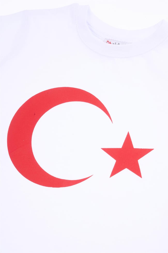 Fit Club 82452 Unisex Çocuk Bisiklet Yaka Bayrak Baskılı Süprem T-shirt 4-16 Yaş Beyaz